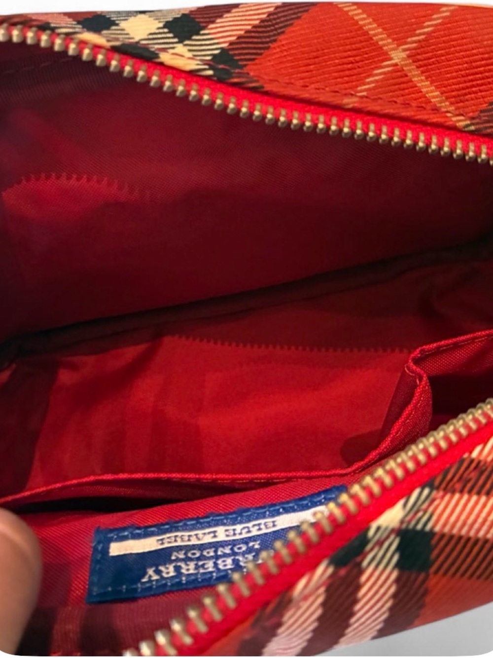 Burberry Red Plaid Crossbody with Tan Leather Strap - PRISTINE condition w/CO - Picture 6 of 9